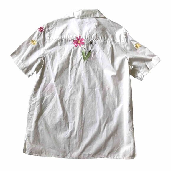 VTG Quacker Factory M Medium S/S Pocket Embroidered Floral Bee Sequins Shirt EUC - Picture 3 of 7